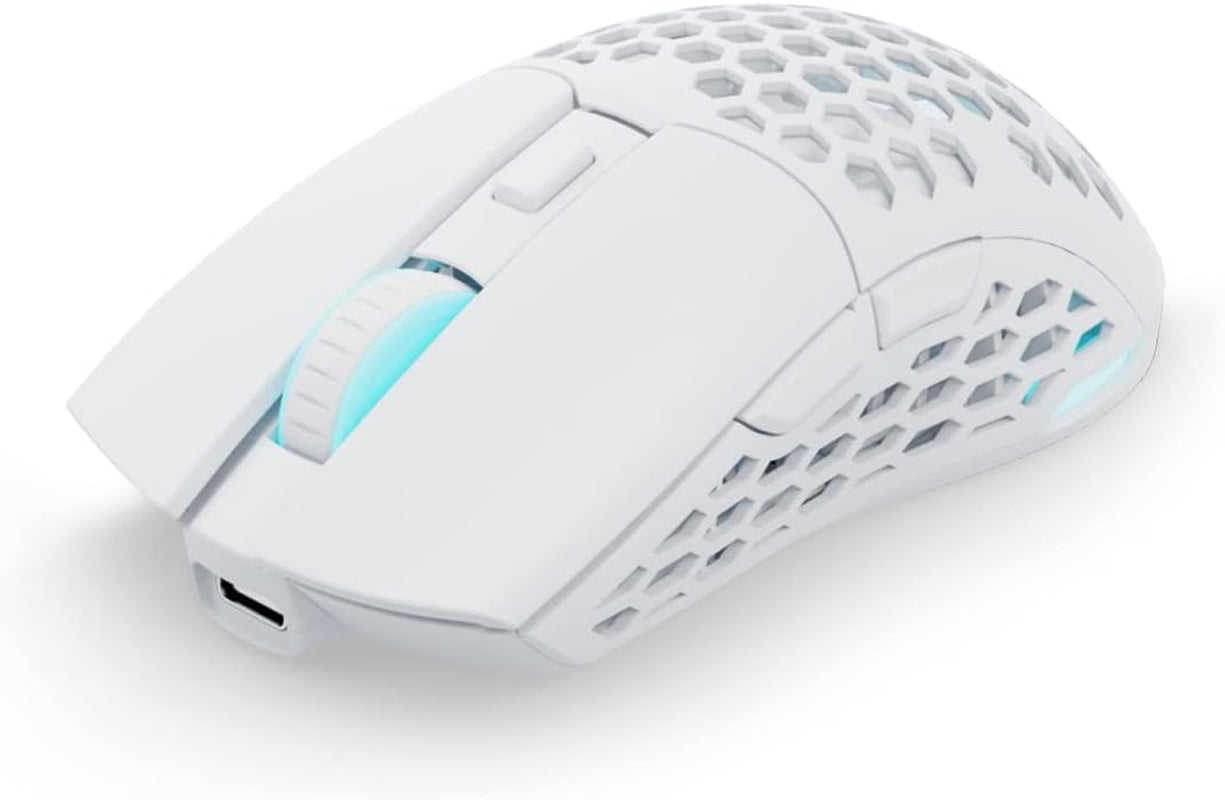 Ultra Custom Symm 2 Wireless Gaming Mouse - Flawless Pro Grade 3370 Optical Sensor- Flexible Paracord Cable - 100% PTFE Skates (Honeycomb Sides, White)